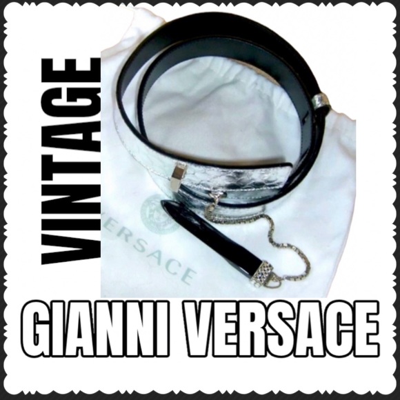 EXTREMELY RARE GIANNI VERSACE SILVER BELT WITH BLACK PENDANT CLOSURE - Picture 3 of 6